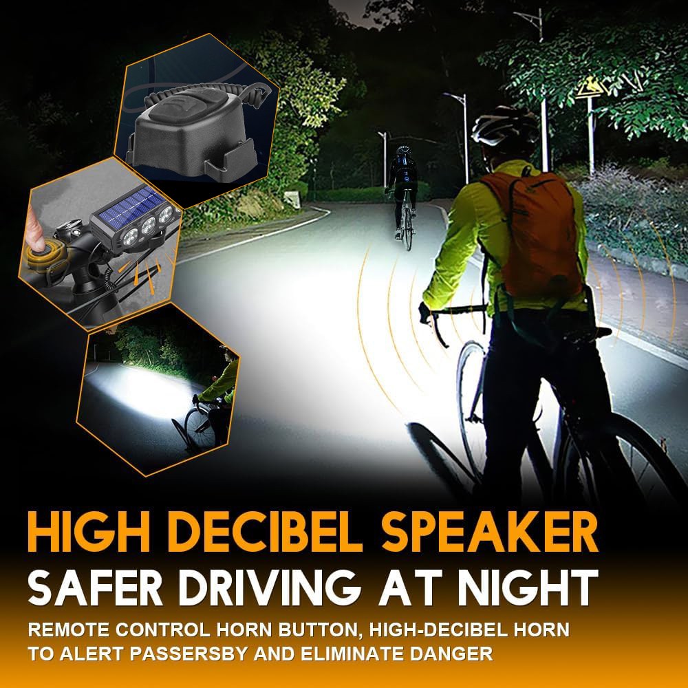 Super Bright Solar USB Bicycle Front Headlight with Horn & Power Bank