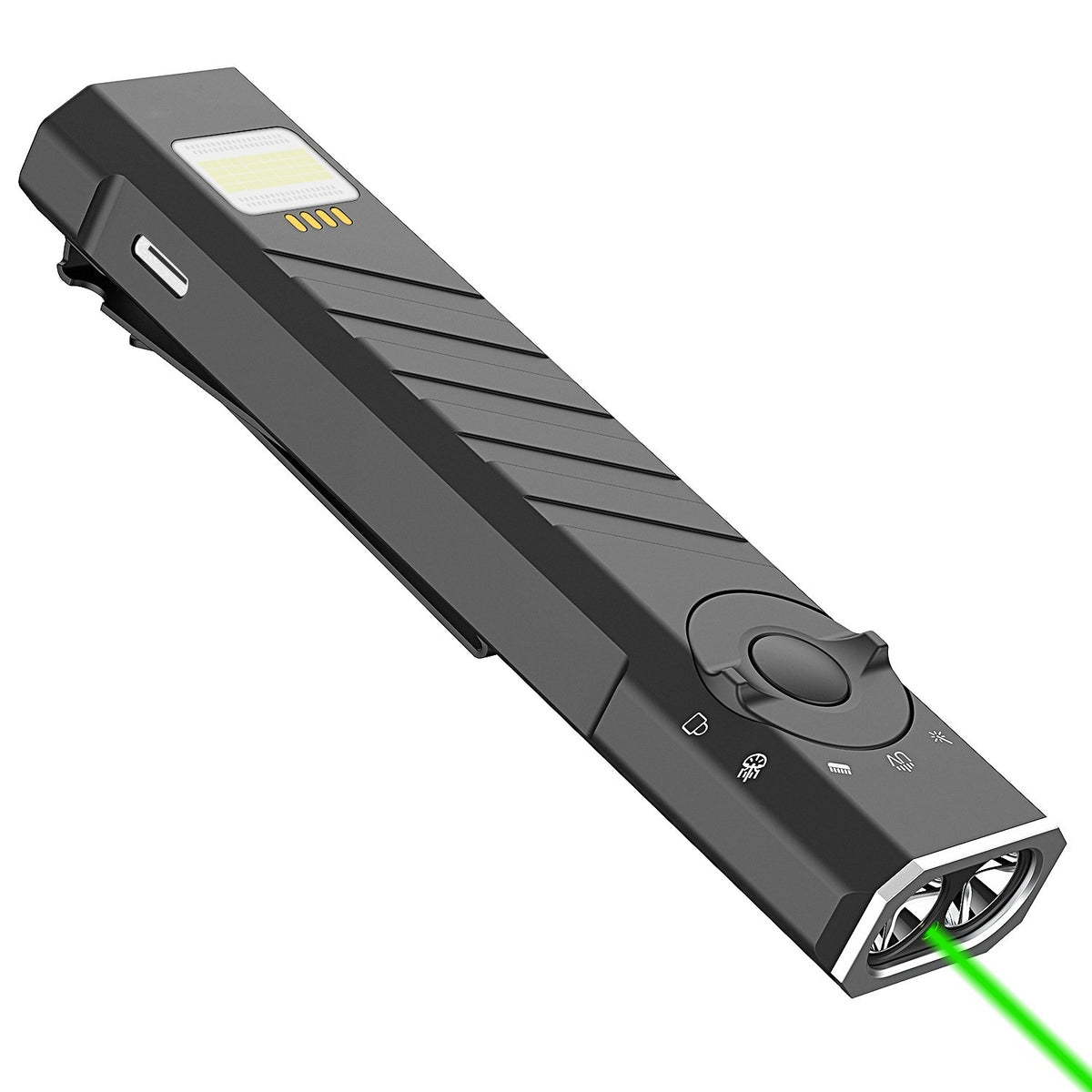 1300 Lumens Aluminum EDC Flashlight with Green Beam and Purple LED, Multi-Function Utility Light
