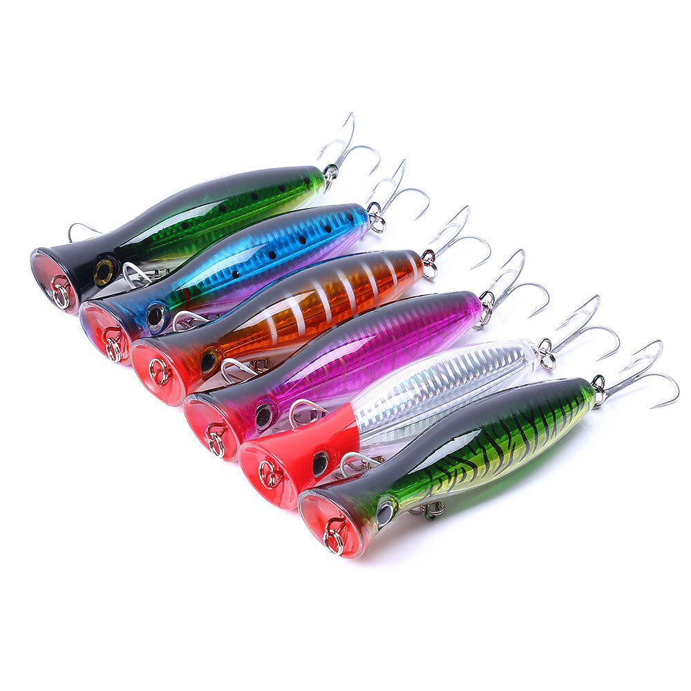6pcs Popper Fishing Lures Set with 3D Eyes Topwater Baits 40g