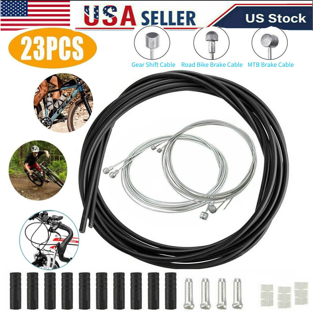 Bike Brake and Gear Cable Set - 23-Piece Mountain Bicycle Replacement Kit