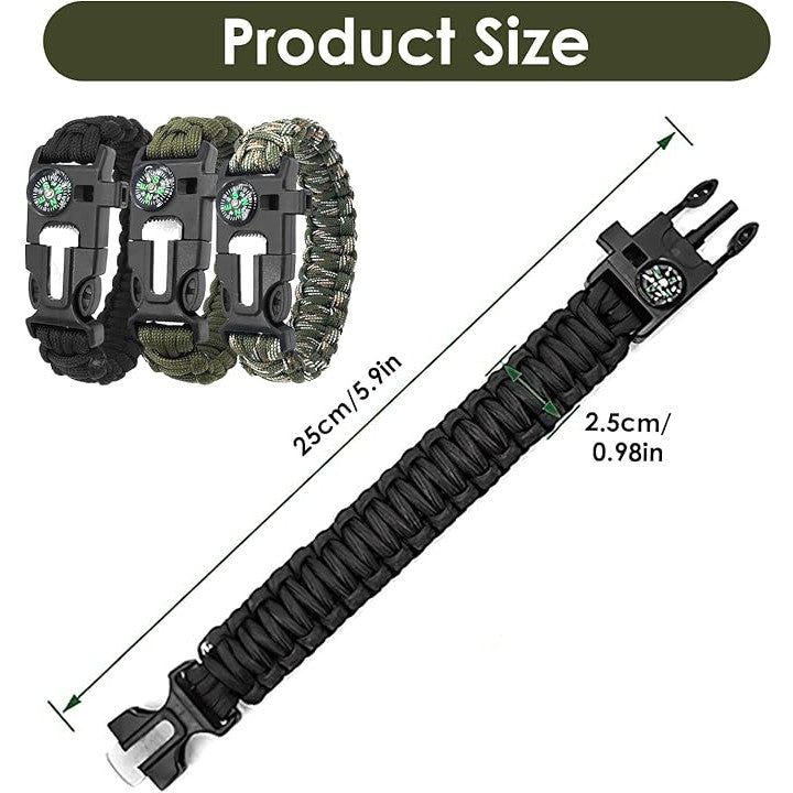 Multifunctional Survival Paracord Wristband with Compass Fire Starter Whistle