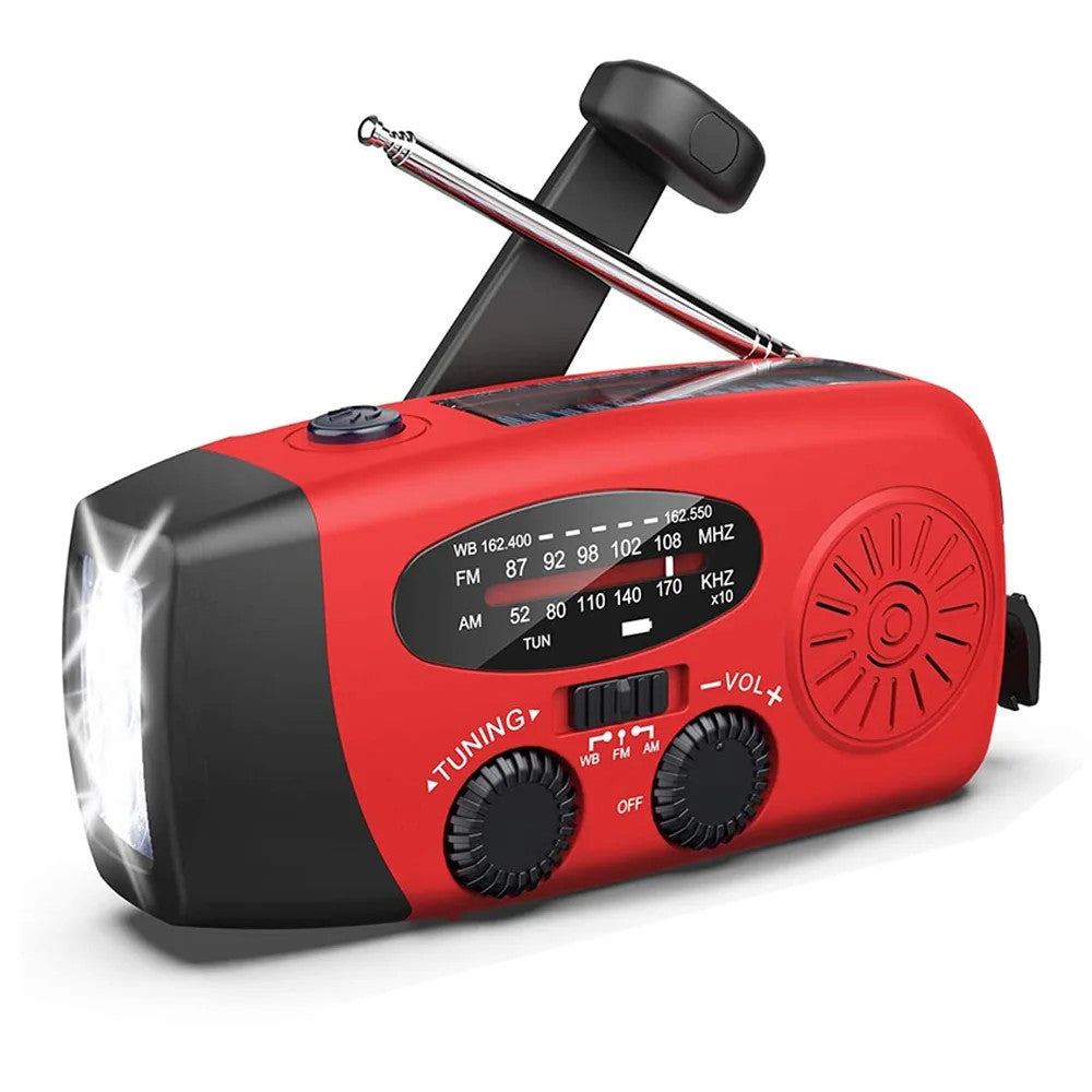 Emergency Weather Radio with Solar Crank Power Bank & LED Flashlight