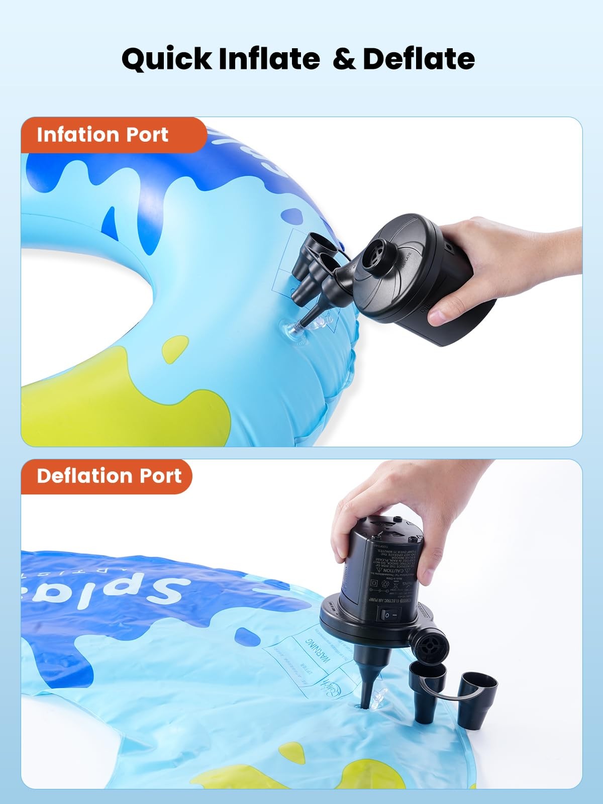 Electric Air Pump for Inflatables with 3 Nozzles Portable Quick Inflator