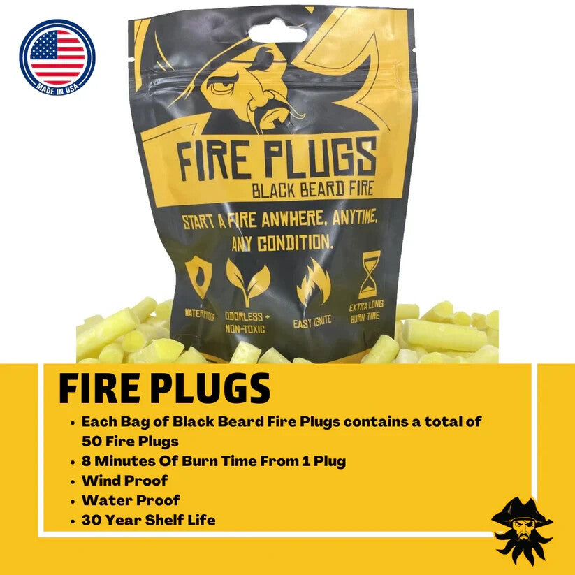Fire Starting Tinder Plugs - Pack of 50 Made in the USA for Emergency & Outdoor Use