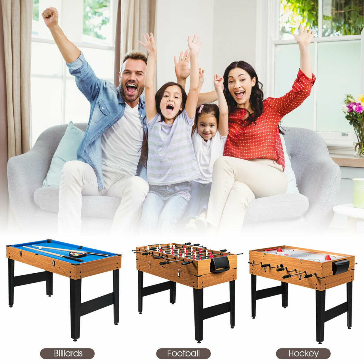 48-In-1 3-in-1 Multi Game Table: Foosball, Pool & Hockey for Kids