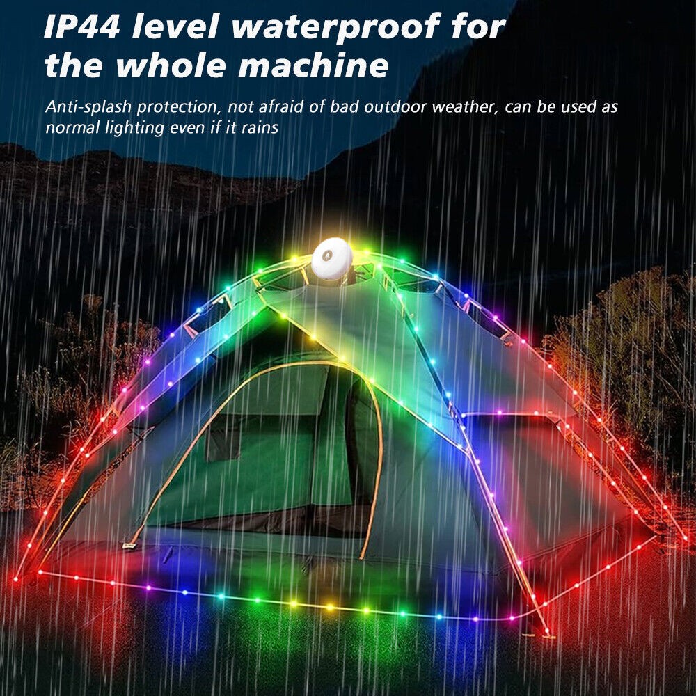 Rechargeable 33ft LED String Lights for Camping Tent & Home Decor - RGB Warm