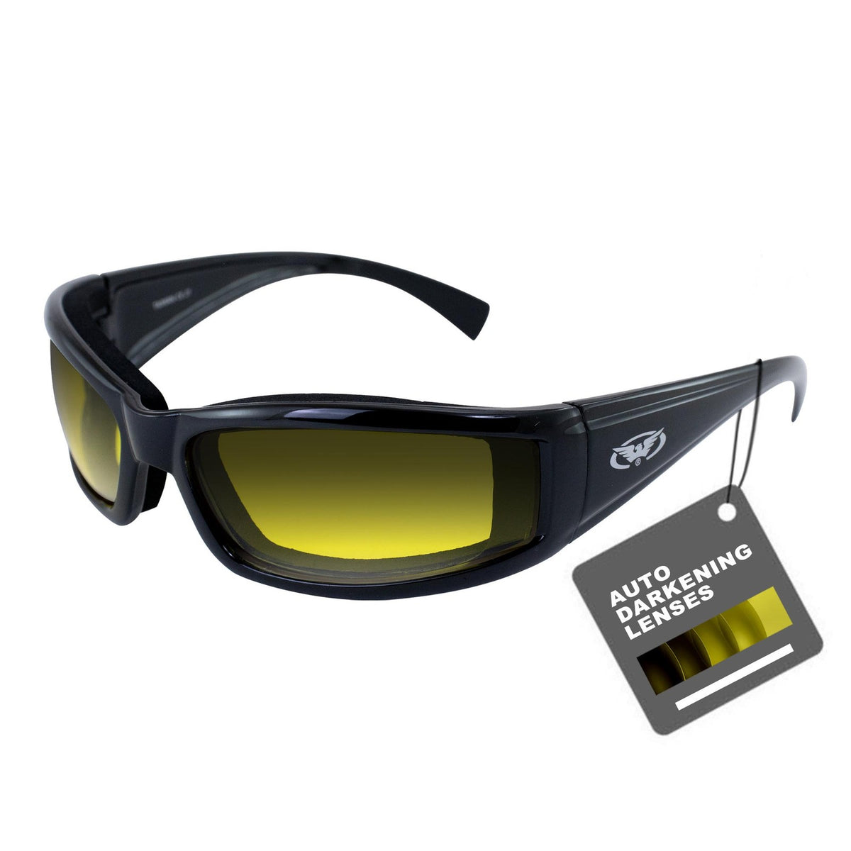 Photochromic Motorcycle Sunglasses with Anti-Fog Padded Frames Yellow & Smoke Lenses