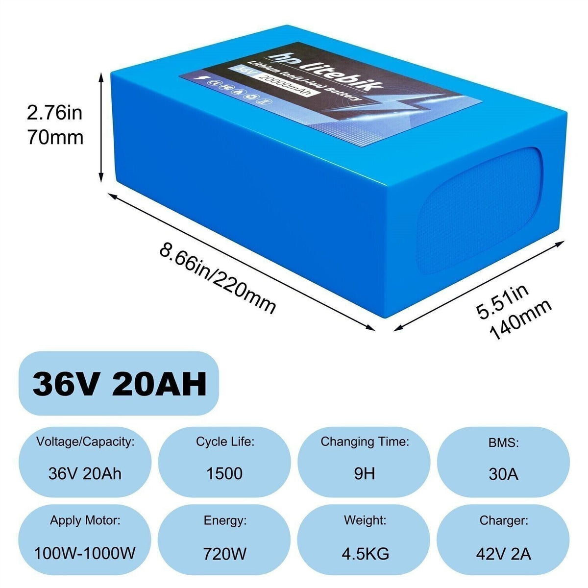 Electric Bike Battery 36V-72V for E-Scooter & Bicycle UL 2271 Certified