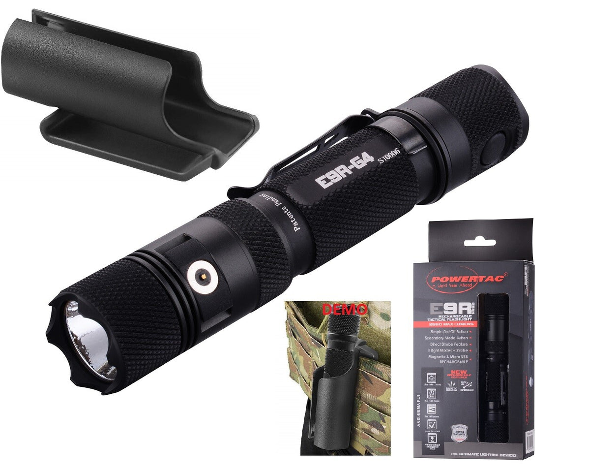 Rechargeable LED Flashlight with Holster - 2550 Lumens, USB Powered