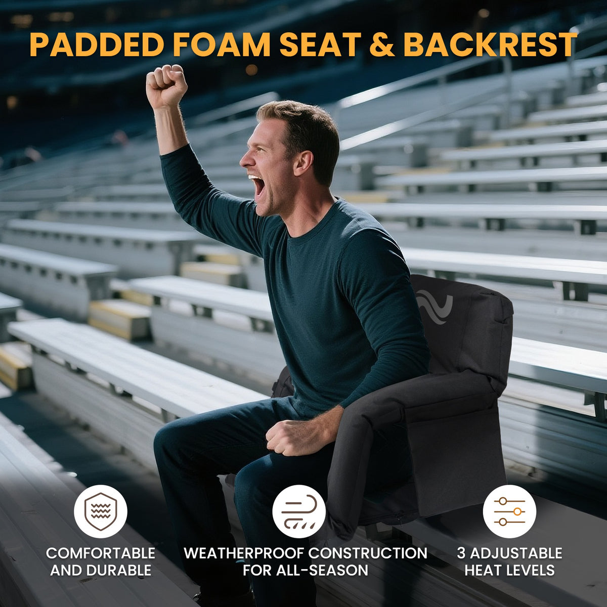 Heated Stadium Seat with Back Support - Adjustable Bleacher Chair, Waterproof 600D Oxford
