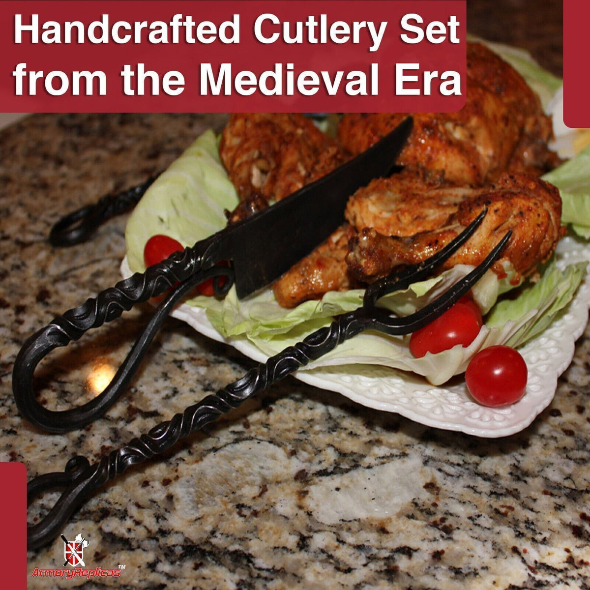 Medieval Hand Forged Iron Utensil Set - Camping, Renaissance, LARP, Party