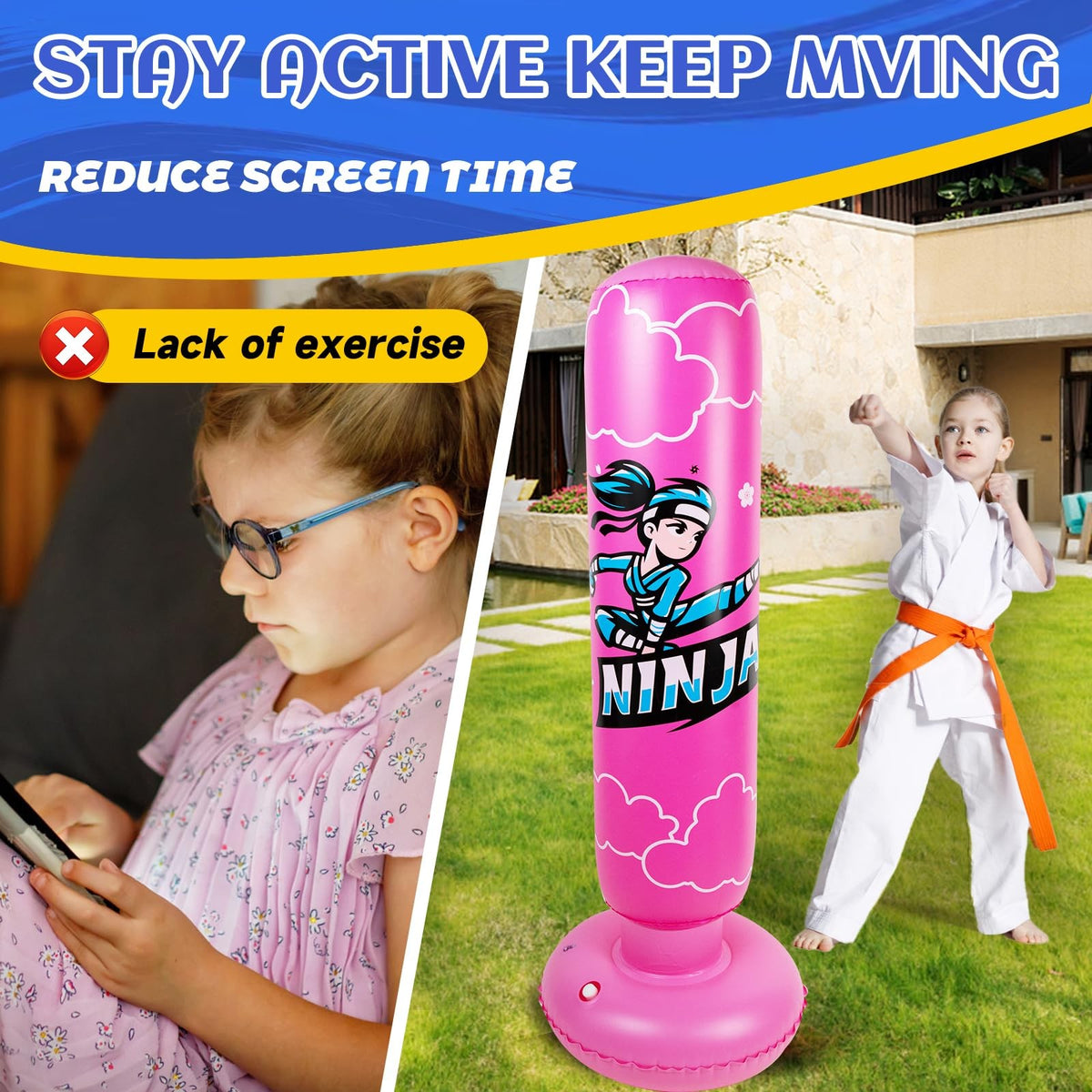 66 Inch Kids Inflatable Punching Bag with Gloves & Pump - Pink