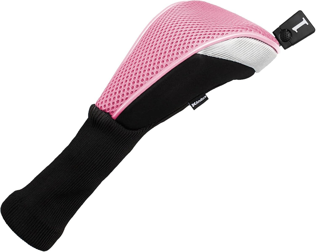 Golf Club Head Covers Set - 6-Piece Black and Pink Protects Drivers & Hybrids