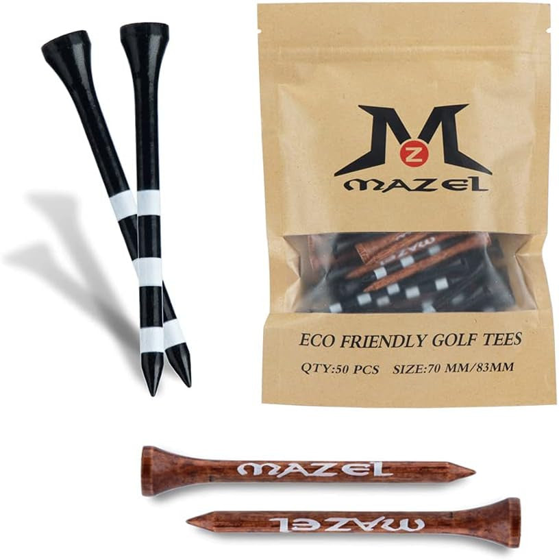 Natural Wood & Bamboo Golf Tees Pack 50 or 120 - Stable, Friction-Reducing, Customizable Heights