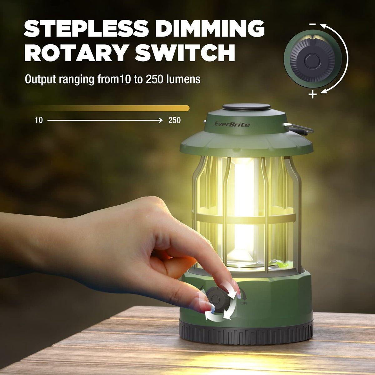 LED Camping Lantern with Stepless Dimming USB Rechargeable 250 Lumens