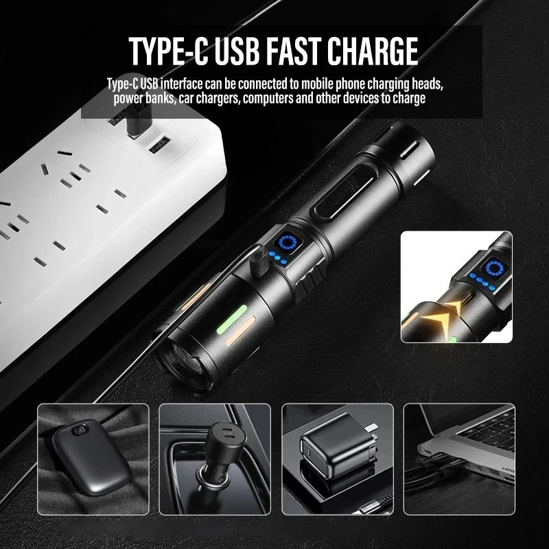 Rechargeable LED Tactical Flashlight 350000000 Lumens, Waterproof, Multi-Mode