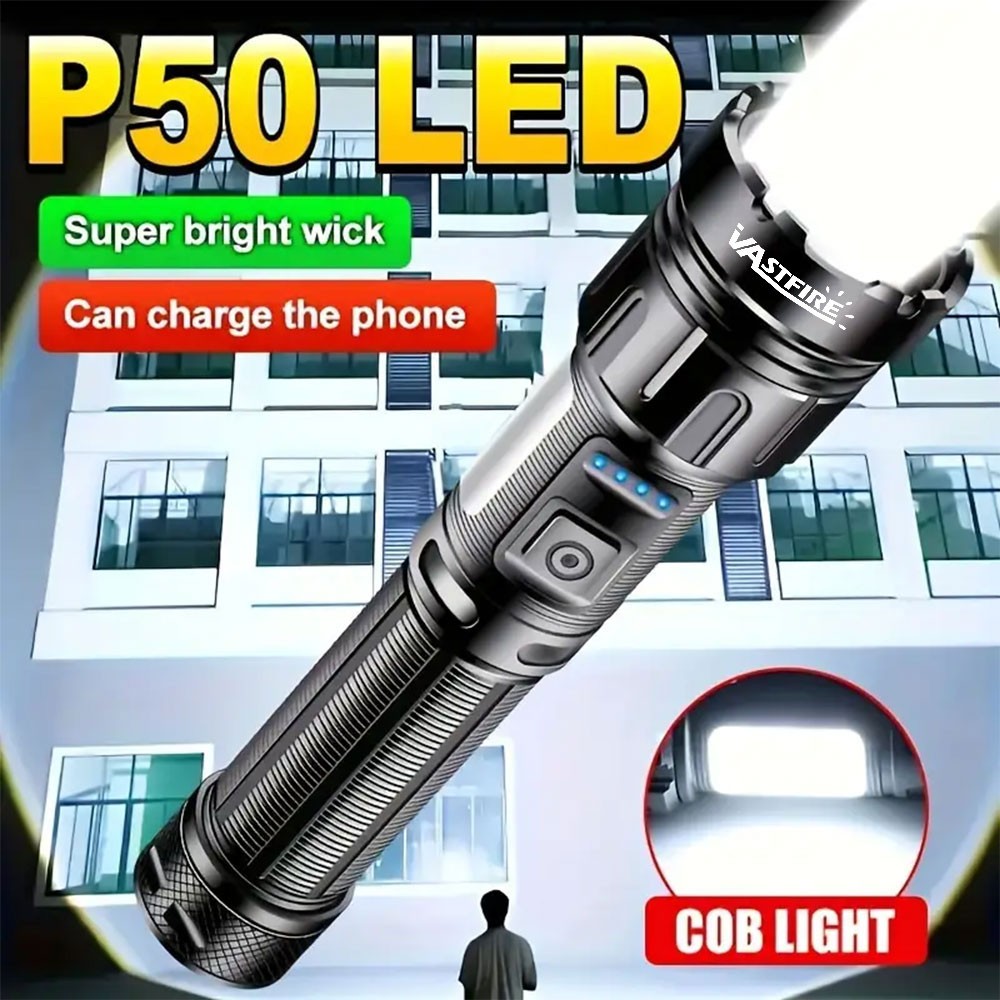 Rechargeable 20W LED Torch with Zoomable COB Light - USB Powered