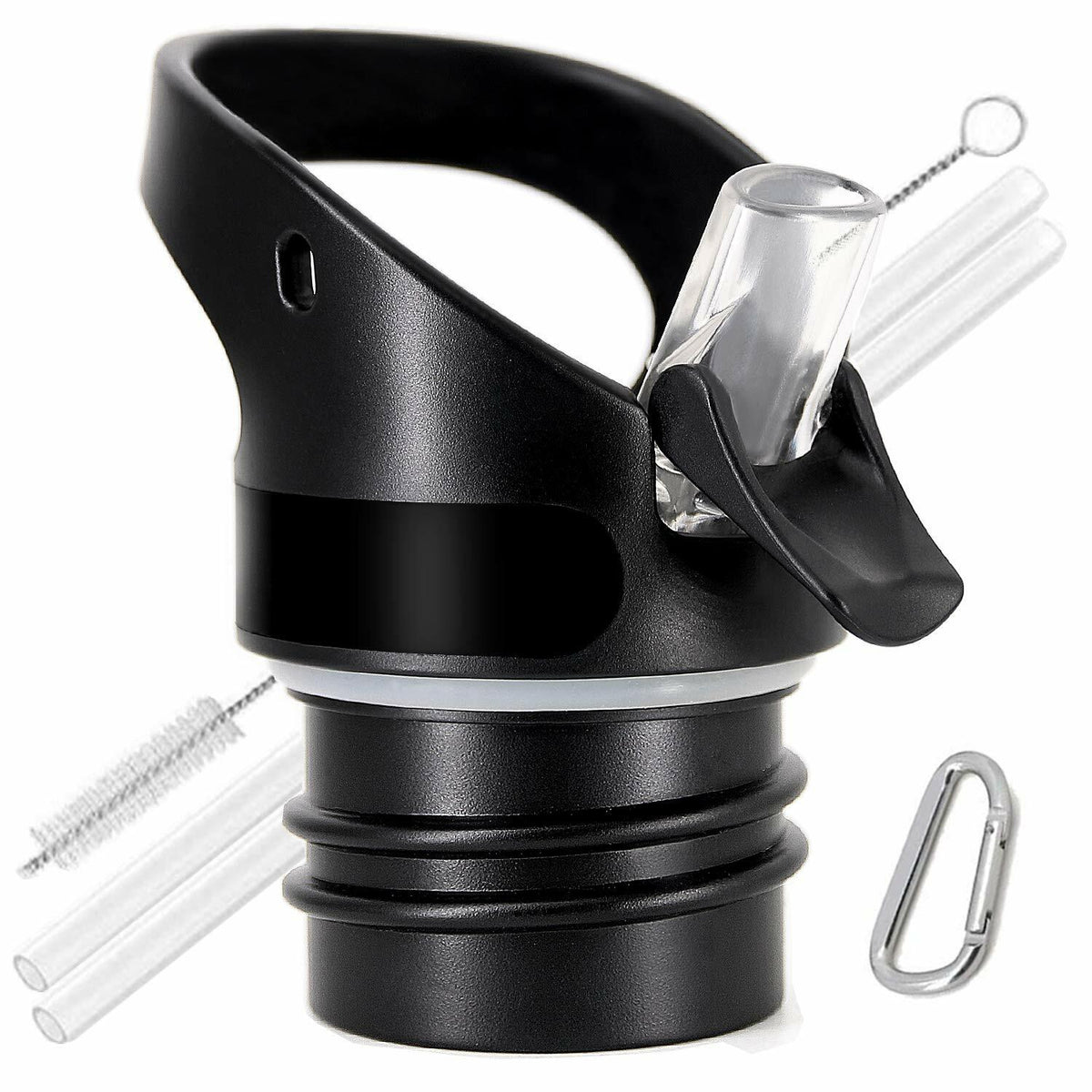 Reusable Straw Lid with 2 Long Straws & Brush for Hydro Flask & Water Bottles