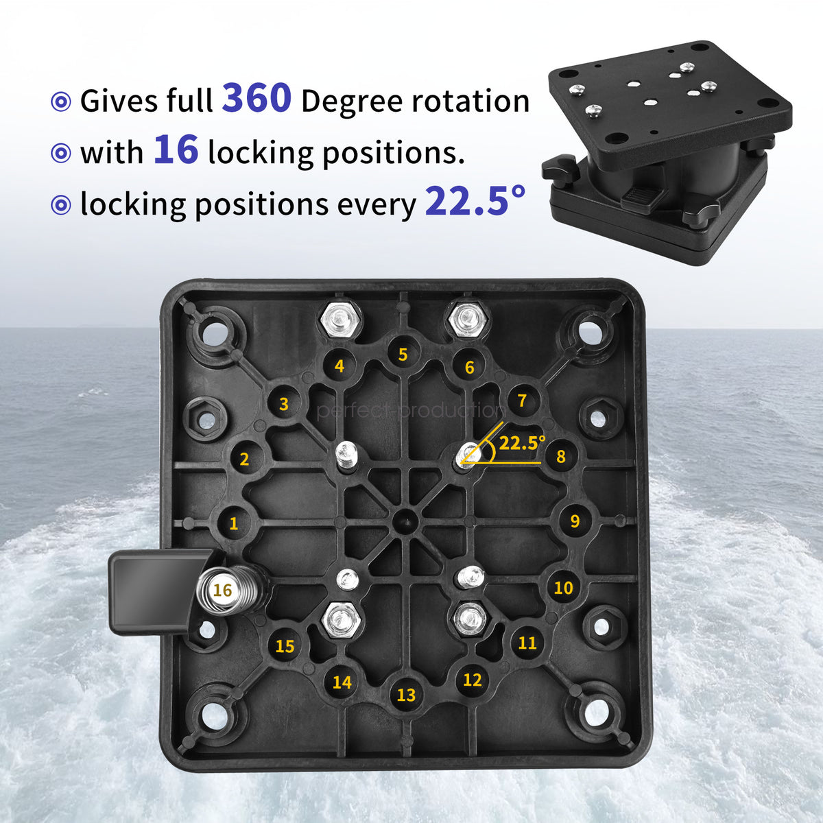 Swivel Pedestal Mount for Downrigger Fishing Equipment - Small Black
