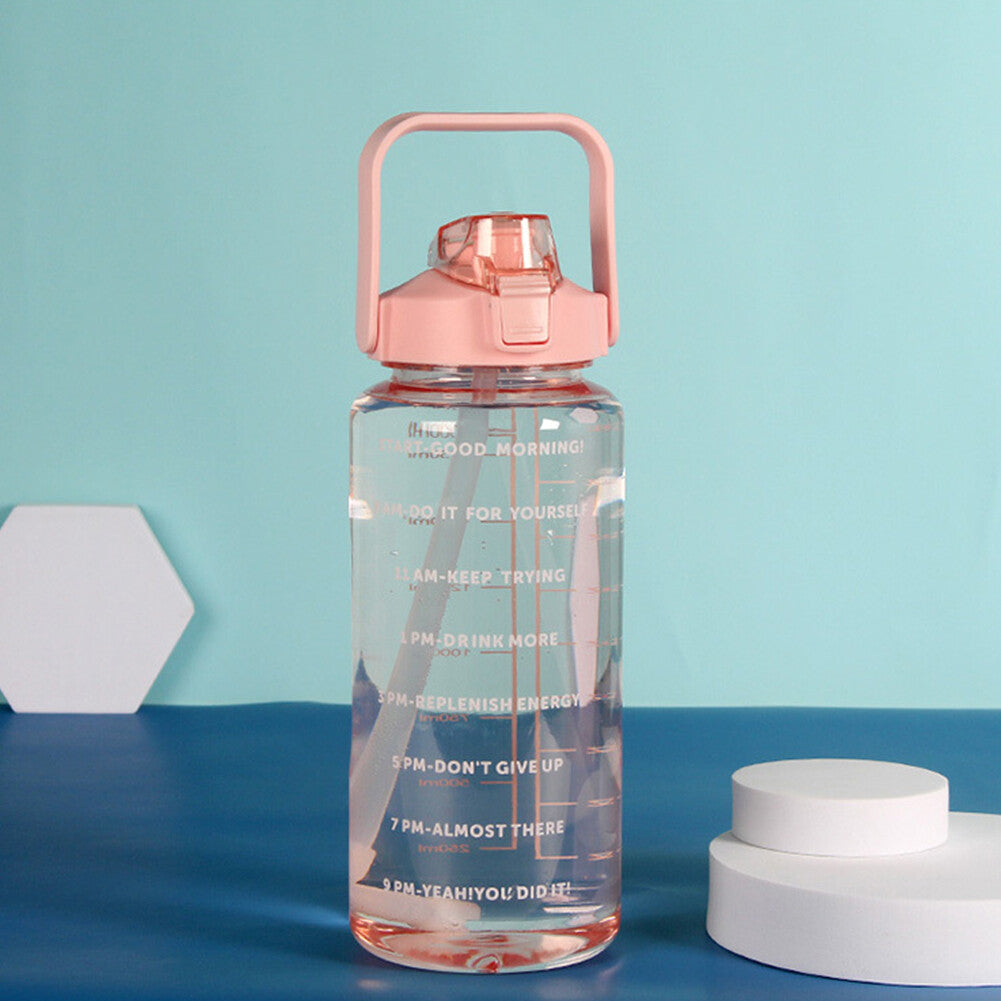 Motivational Half Gallon Water Bottle with Time Marker and Straw - 64 oz BPA Free Hydration Bottle
