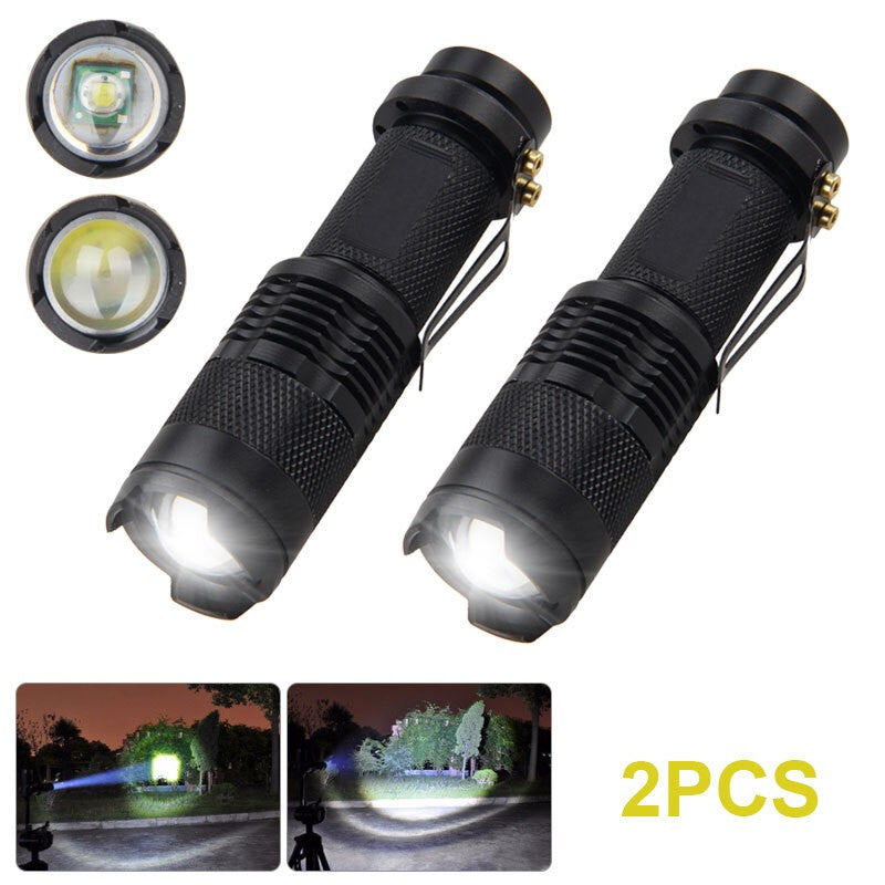 Mini LED Flashlight 2-Pack - Bright Camping Torch with Focus Adjustment