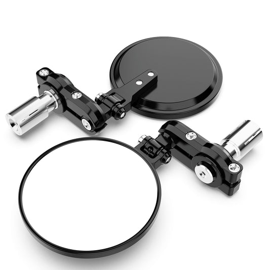 Motorcycle 7/8 Inch Round Rearview Mirror Set - 22mm Handlebar End Fitment