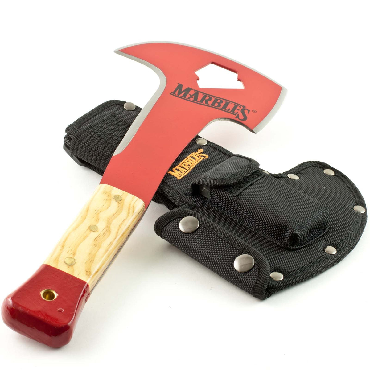 15 1/8-Inch Fireman's Axe with Sheath, Carbon Steel Blade & Wooden Handle
