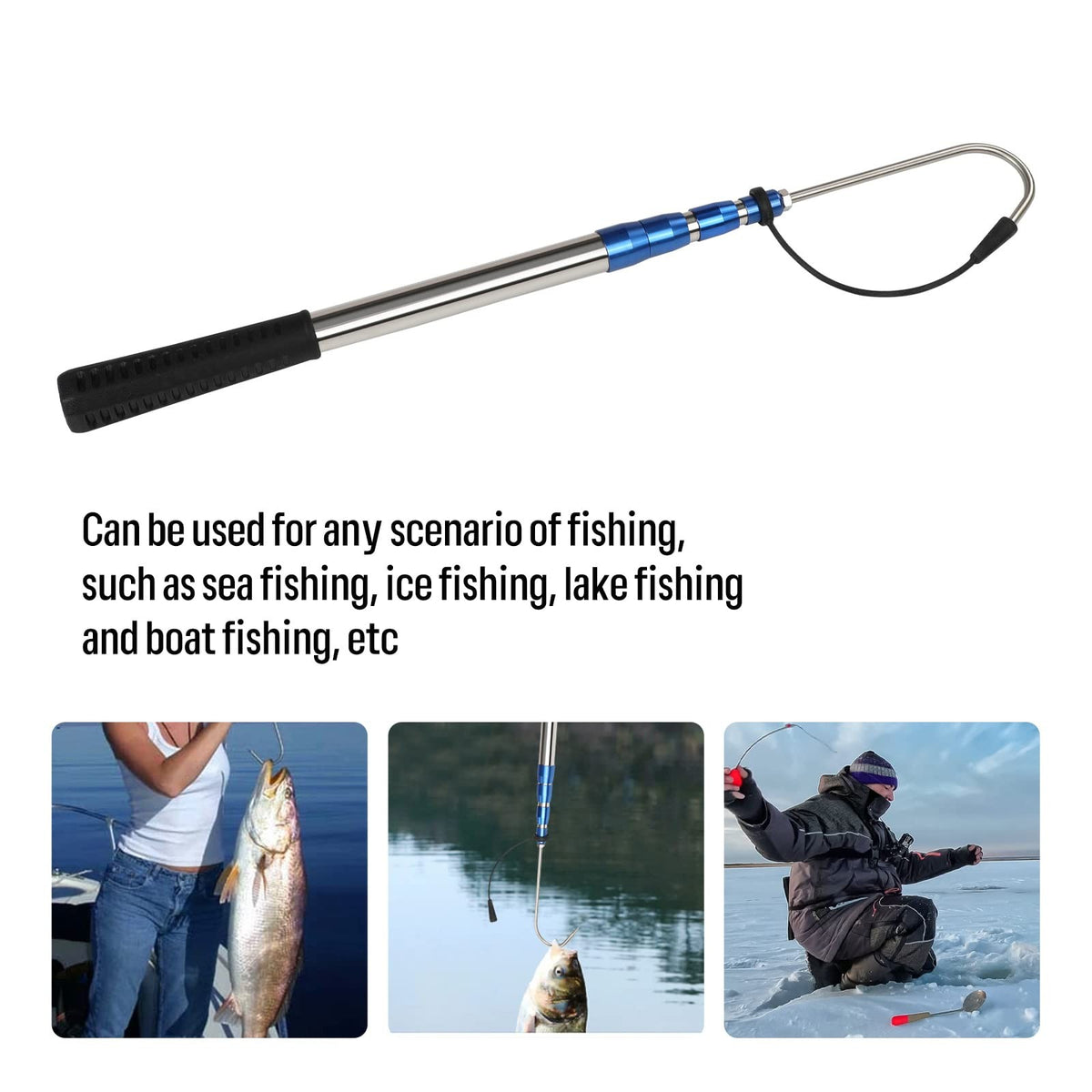 Telescopic Fishing Gaff with Sharp Hook - Stainless Steel, Adjustable Length