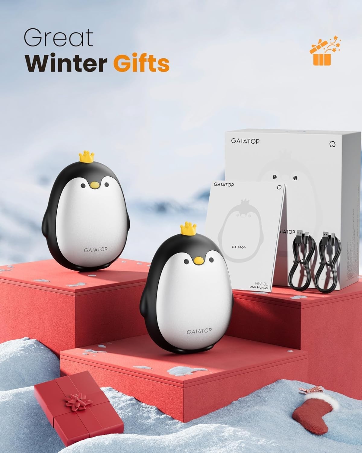 Portable Magnetic Hand Warmers Set - Fast Heating Penguin Design for Outdoors