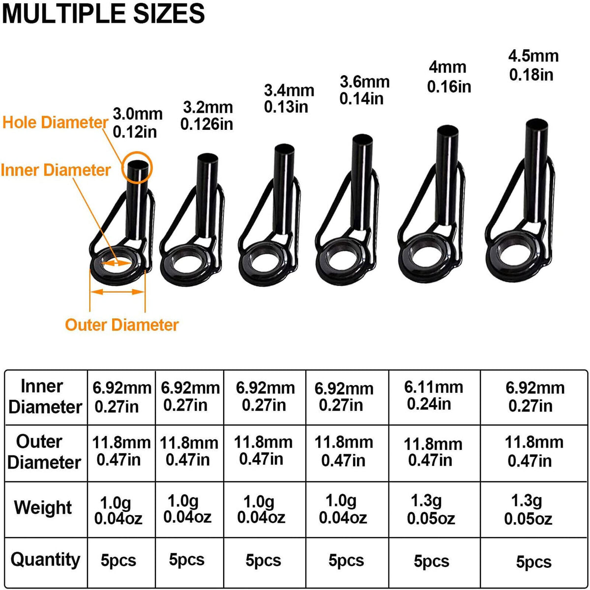 30PCS Fishing Rod Tip Repair Kit - Replacement Top Guides for All Sizes