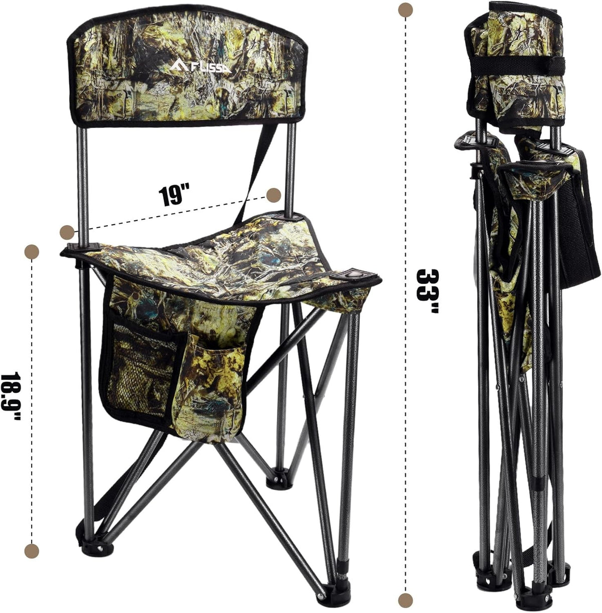 Portable Hunting Stool with Backrest Foldable Tripod Chair 250LBS Camouflage