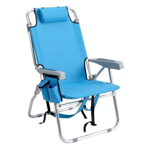 Blue Adjustable Beach Chair with Storage Cooler Pouch - Lightweight Portable Folding Chair