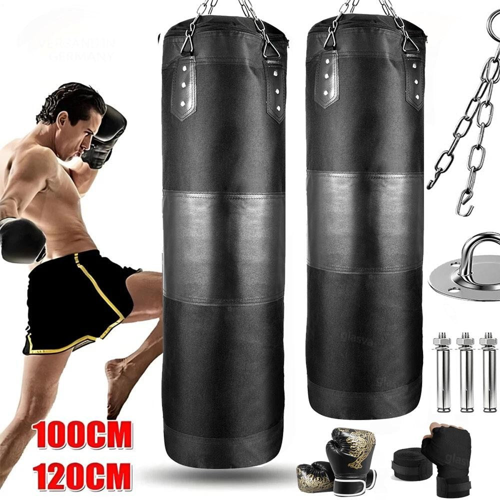 Heavy Boxing Punching Bag with Adjustable Filling and Accessories - Unfilled, Non Tear PU Leather