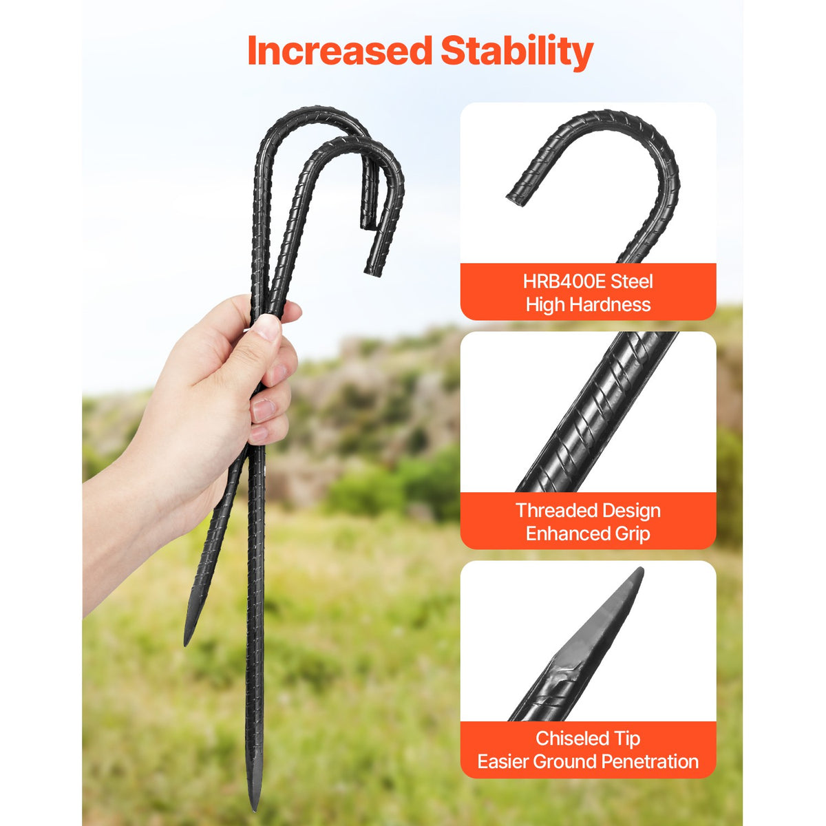16-Inch Galvanized Steel Rebar Stakes Set of 24 for Ground Anchoring