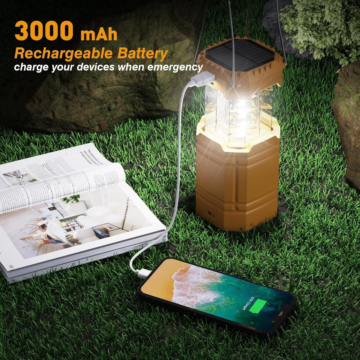 Outdoor LED Lantern with Hand Crank & USB Rechargeable Battery