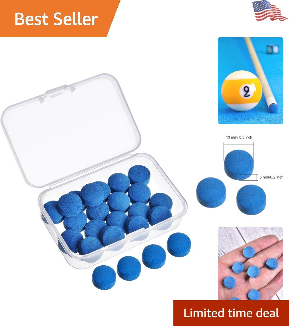 Blue 13mm Billiard Cue Tips Replacement Kit with Storage Box – 20 Tips