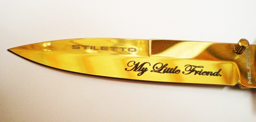 Gold Spring Assisted Pocket Knife with Steel Blade and Belt Clip - 3.5 Inch Blade