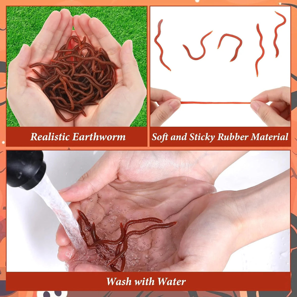50 Pcs Soft Lure Earthworms for Fishing and Pranks - Realistic Fake Worms