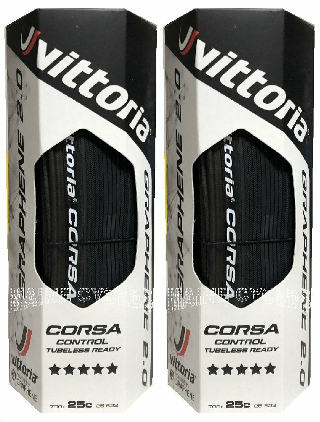 Vittoria Corsa Control G 2.0 Tubeless Ready Bicycle Tires - 700x25 All Black, Set of 2