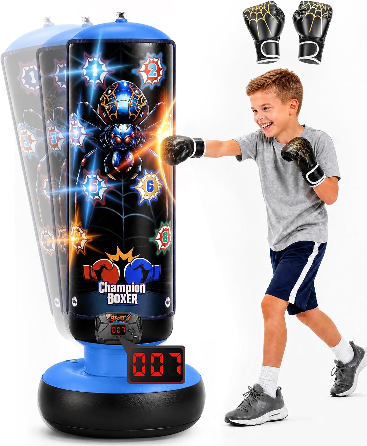 Kids Inflatable Punching Bag with LED Lights and Music, 51 Inches
