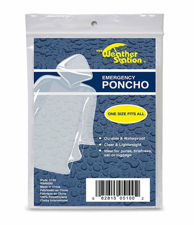 Clear Lightweight Emergency Poncho - One Size Waterproof Rain Protection