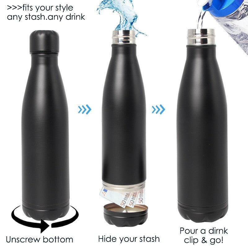 Hidden Water Bottle Safe Steel Storage Compartment for Cards Keys Cash