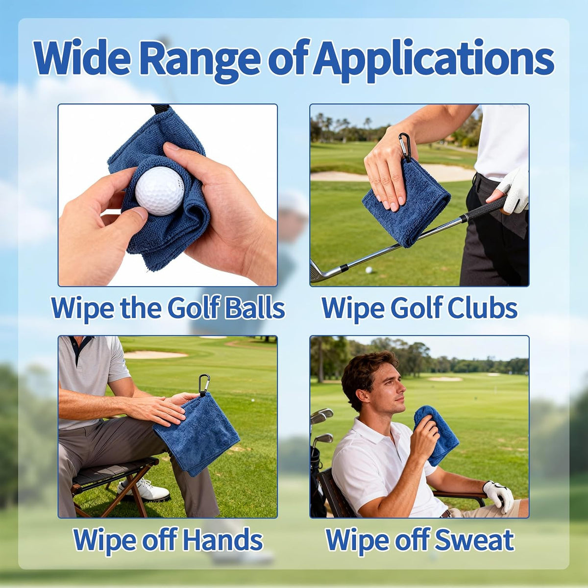 Golf Ball Towels 3-Pack Portable Microfiber Mini Towels with D-Ring Clips