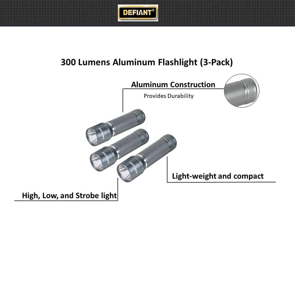 3-Pack LED Aluminum Flashlights - 300 Lumens Portable Emergency Light