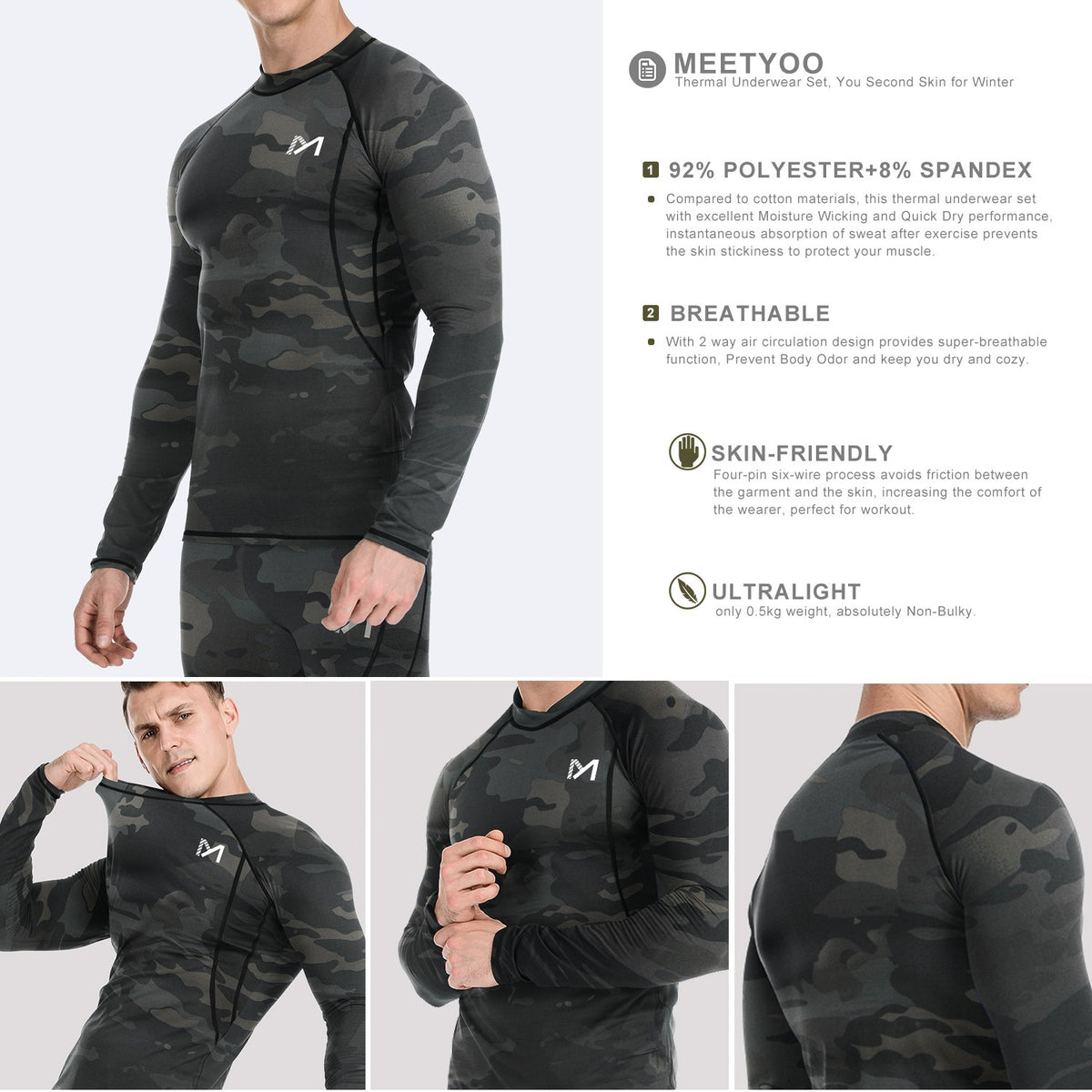 Men's 3-in-1 Thermal Winter Set with Fleece Top Bottom & Down Vest