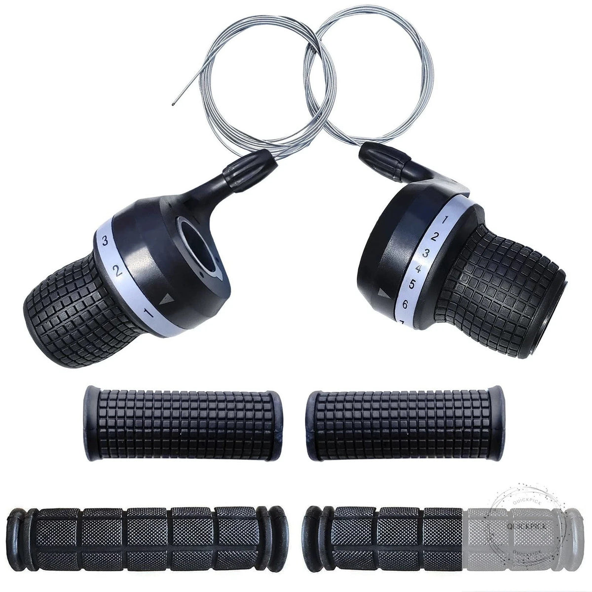 Bike 3x7 Speed Twist Grip Shifter Set with Handlebar Grips - Mountain & City Bikes