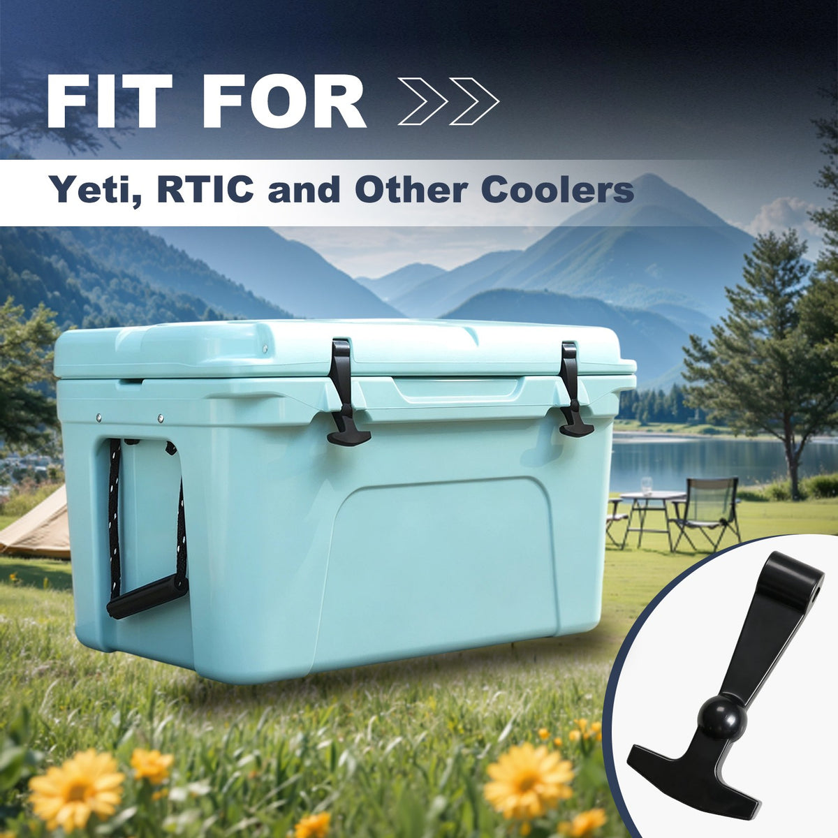 Set of 2 Black Silicone Cooler Latches for Yeti RTIC and More