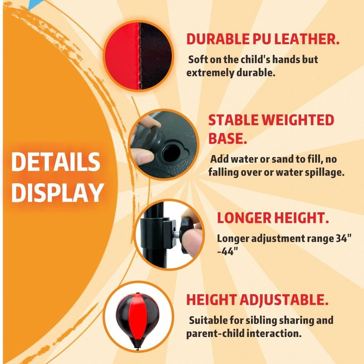Kids Boxing Set with Punching Bag, Gloves & Wraps – Durable Adjustable Stand (34-44 in) Kids Toy