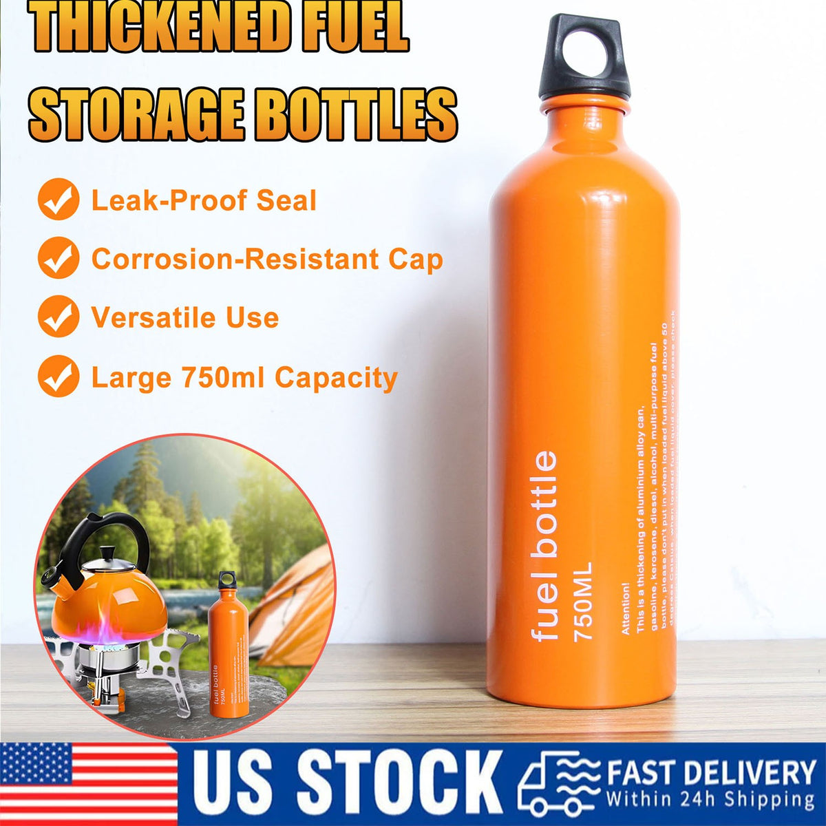 750ml Thickened Aluminum Fuel Bottle for Outdoor Camping Gasoline Storage