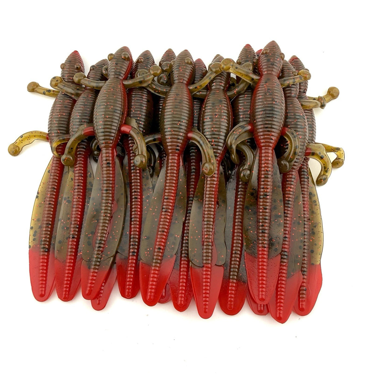 15 Hand Poured 5-Inch Soft Plastic Lizard Baits for Fishing - Green Pumpkin Red